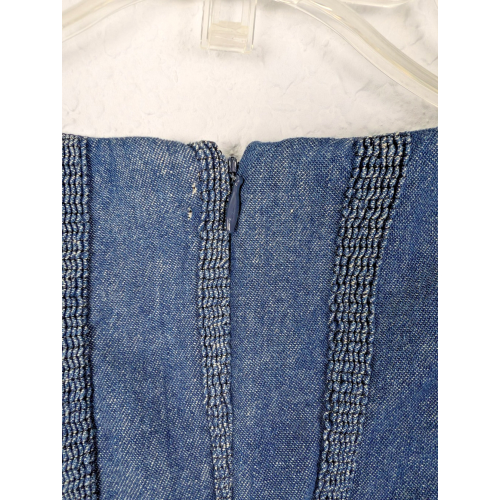 Anthropologie Eva Franco Midi Dress Mixed Media Denim Silk Sz 4 6 Geometric - Picture 5 of 12
